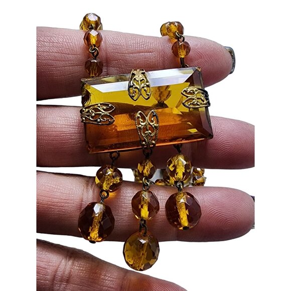 Antique Art Deco Czech Glass Dangle Pendant Necklace (A1673) - Picture 3 of 8